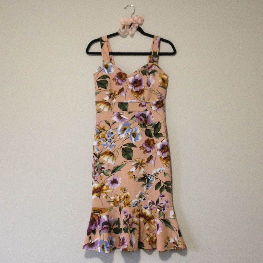 TOP 10 Peach Floral Print Sweetheart Neckline Peplum Hem Midi Dress